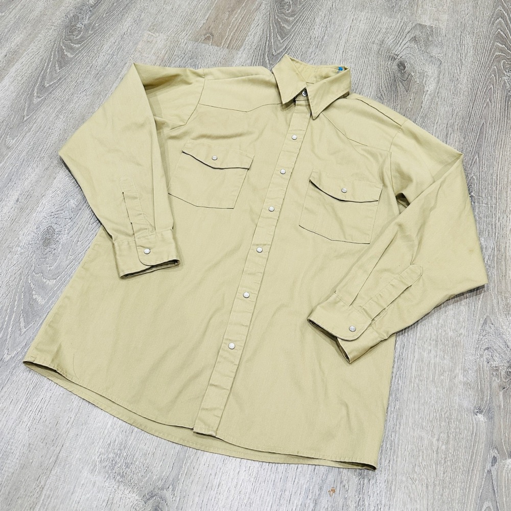 Todd Shirt Mens Medium Vintage Western Pearl Snap Tan Long Sleeve USA Made Shirt
